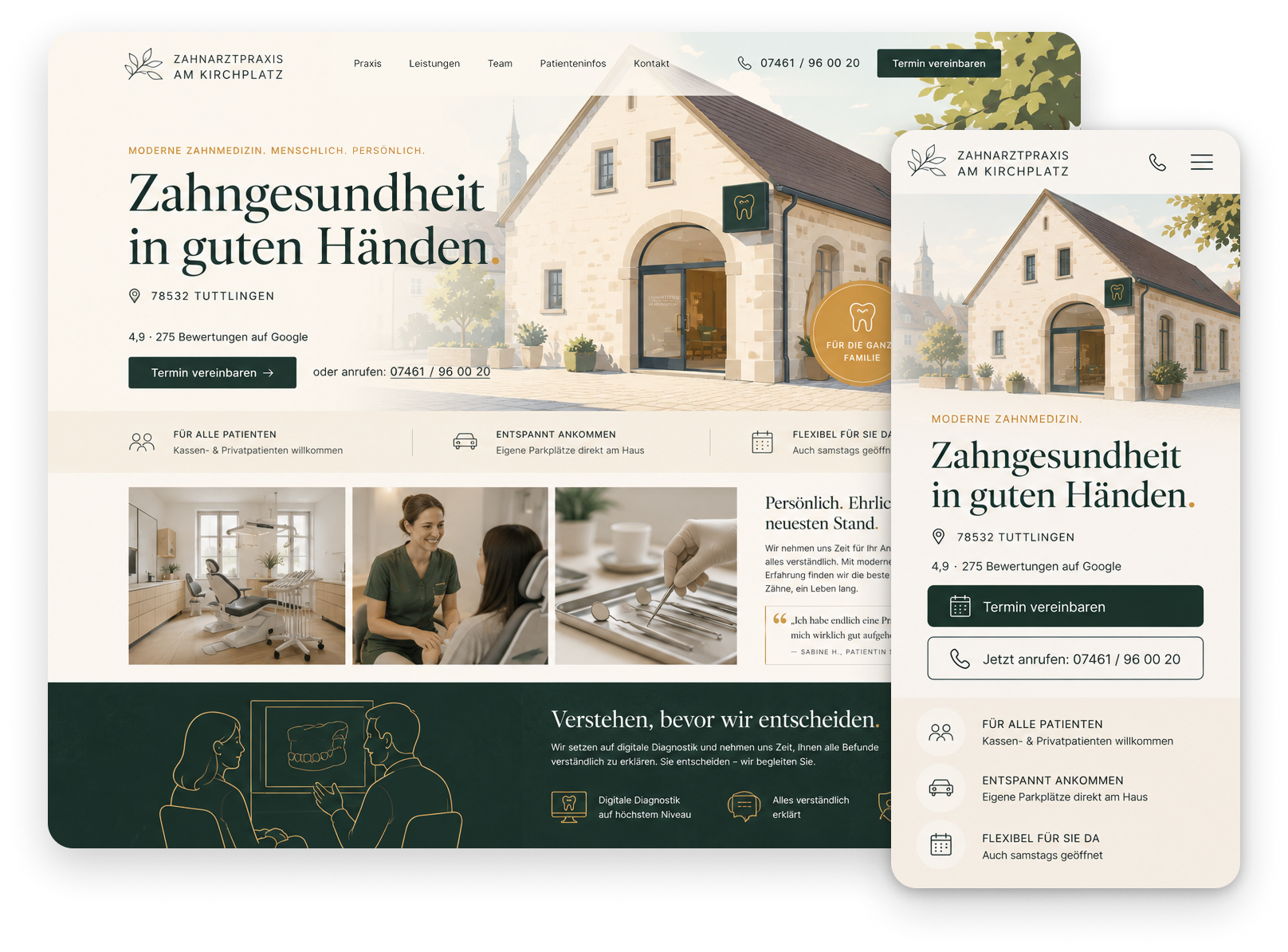 Lokales Beispieldesign für eine Familienpraxis am Kirchplatz